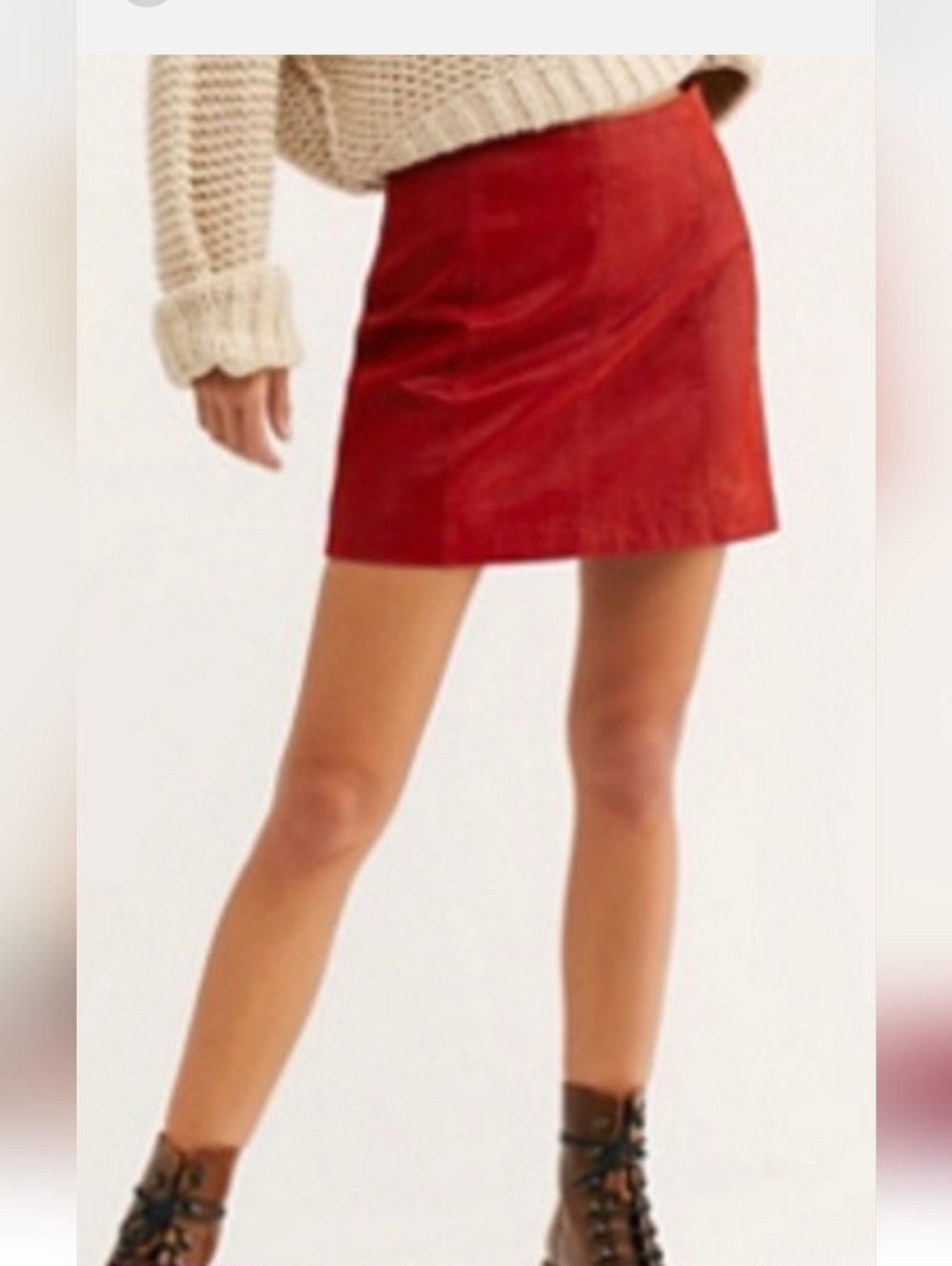 Free People Red Vegan Leather Mini Skirt High Waist Zip Back Size 0 Y2K